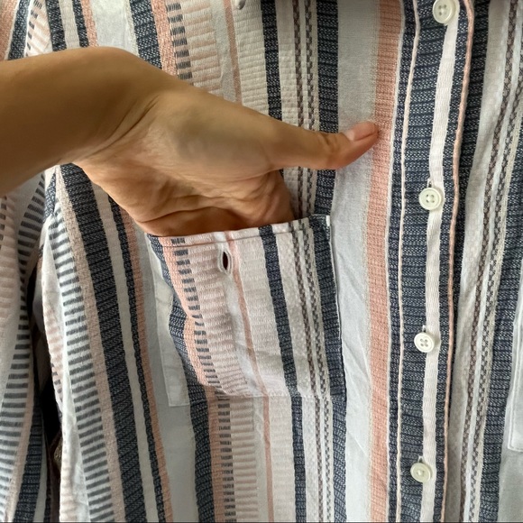 Loft women’s long sleeve button down shirt, small, white, grey and peach stripes - Picture 5 of 7